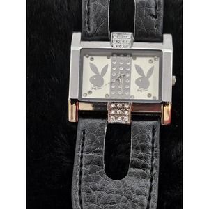 Very Rare Vintage Playboy Unisex Quartz Watch Black Leather Keeps Time Clean